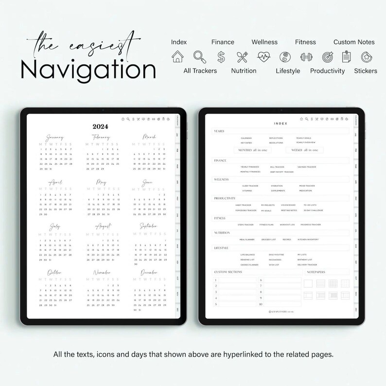 All in 1 Minimalist Digital Planner 2024,2025, iPad Planner, Goodnotes