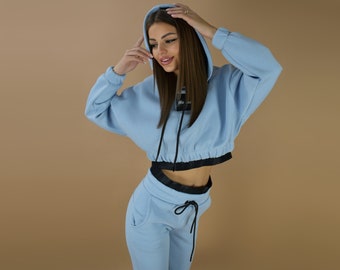 Nouvel ensemble de créateurs pour femmes, ensemble de survêtement matelassé double élastique bleu matelassé, haut à manches longues, double élastique matelassé 7026