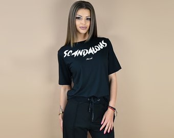 Women's designer t-shirt with stamp,oversized top,short sleeve,scandalous 7209