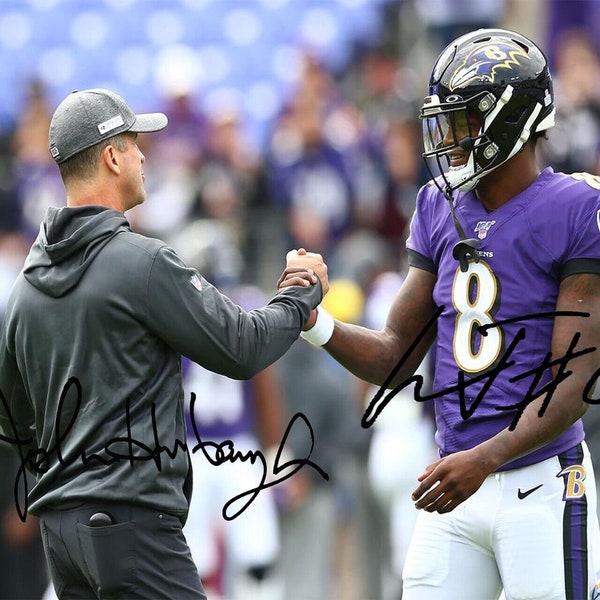 Lamar Jackson MVP and John Harbaugh Signed Autograph Premium Quality Glossy 8x10 Print Reprint RP Auto NFL Baltimore Ravens