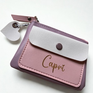 Kleine süße Pastell-Münztasche mit Kartenhalter, Personalisierte Mini-Geldbörse, Schlüsselbeutel, Geschenkidee für Frau und Mädchen