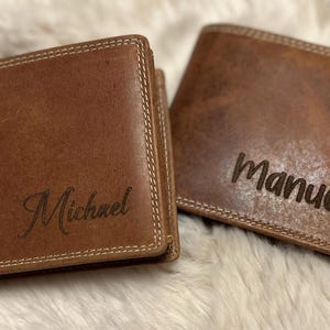 Portemonnaie personalisierte braune Geldbörse RFID Schutz Vatertag Geburtstag mit handschriftlicher Botschaft gravierbar Geschenk Männer