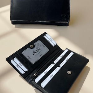 Große schwarze Damenbörse personalisierbare Geldbörse aus Rindleder RFID Schutz Geschenk Freundin Ehefrau Muttertag Geburtstag Weihnachten