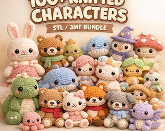 100+ Cute Knitted STL Bundle for 3D Printing | Adorable Animals & Characters | Ready-to-Print STL/3MF | Commercial Use