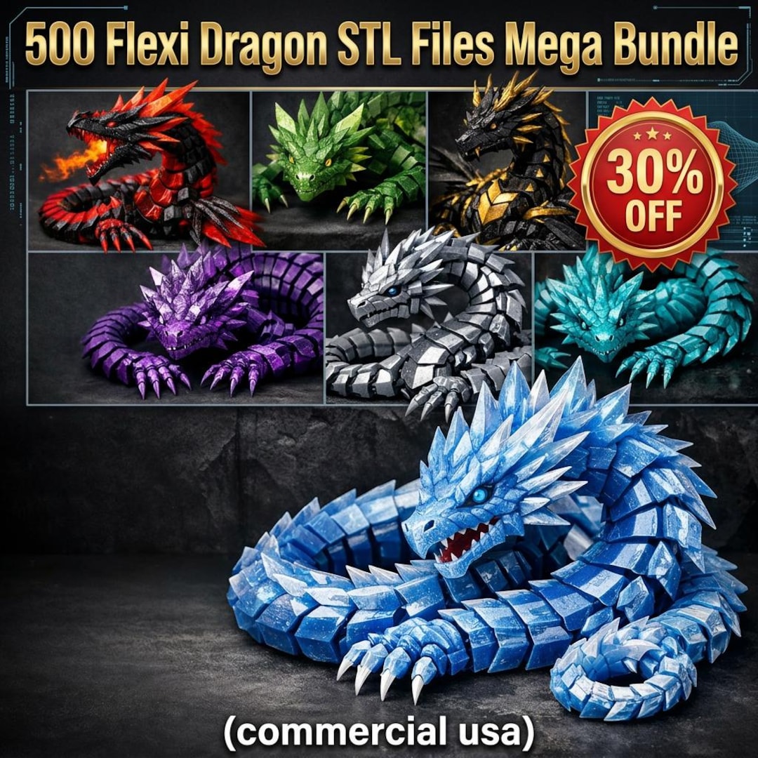 500 Flexi Dragon STL Files Mega Bundle – Articulated Dragons for 3D ...