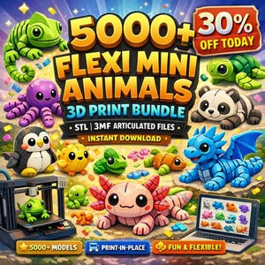 5000+ Flexi Mini Animals 3D Print Bundle | Articulated STL 3MF Files | Print-in-Place No Supports | Fidget Toy | Instant Download Mega Pack