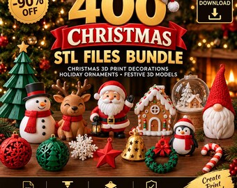 400 STL-Dateien für Weihnachten, 3D-Druckvorlagen für Weihnachtsdekorationen, Festtagsschmuck, festliche 3D-Modelle, digitaler Download