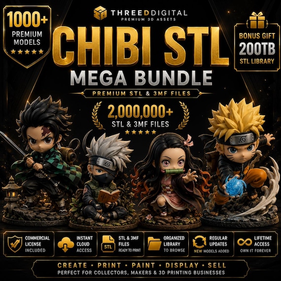 Chibi STL Bundle Digital Download Commercial License Fantasy Miniatures STL Files