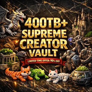 Peut inclure: Image numérique annonçant un "Supreme Creator Vault" avec le texte "400TB+". L'image présente des éléments fantastiques comme un dragon, un château et des figurines de tigre, renard, grenouille et chat. Une bannière indique "Offre limitée : 90 % de réduction".