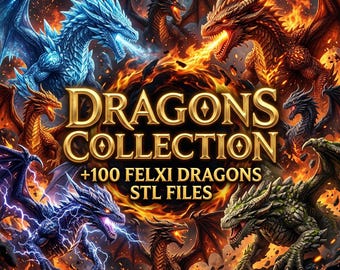 100 Flexi Dragon STL Files Bundle – Articulated 3D Print Dragons, Flexible Dragon Models, 3MF Included – Digital Download