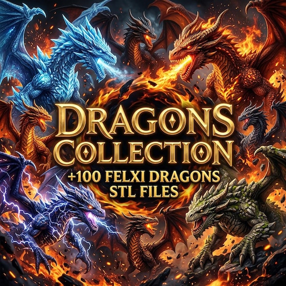 100 Flexi Dragon STL Files Bundle – Articulated 3D Print Dragons, Flexible Dragon Models, 3MF Included – Digital Download