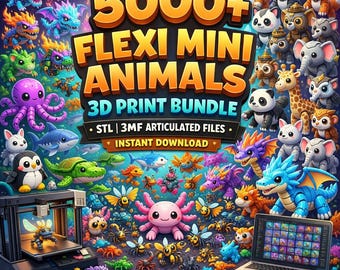 5000+ Flexi Mini Animals 3D Print Bundle | Articulated STL 3MF Files | Print-in-Place No Supports | Fidget Toy | Instant Download Mega Pack