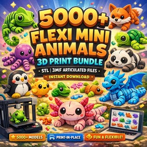 5000+ Flexi Mini Animals 3D Print Bundle | Articulated STL 3MF Files | Print-in-Place No Supports | Fidget Toy | Instant Download Mega Pack