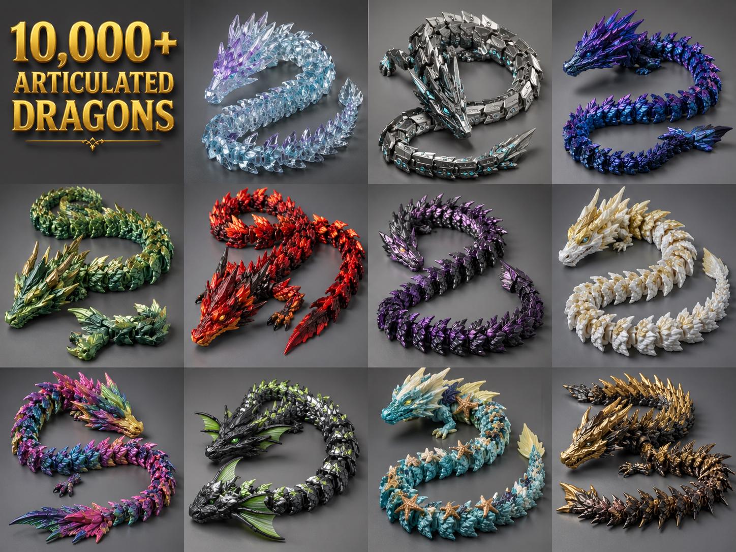 500 Flexi Dragon STL Files Mega Bundle – Articulated Dragons for 3D ...