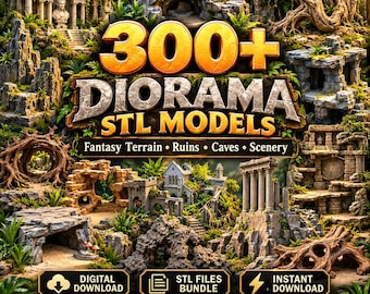 Paket mit über 300 Diorama-STL-Dateien, 3D-druckbares Miniaturgelände, Aquariumdekorationen, Fantasy-Ruinen, Dschungellandschaften, digitaler Download