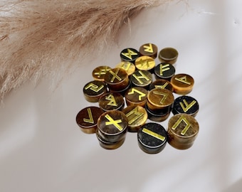 Tiger Eye Crystal Runes set. Viking runes. Elder Futhark