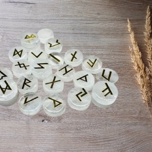 Rock Quartz Crystal Runes set. Viking runes. Elder Futhark