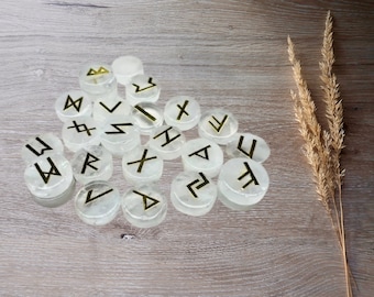 Rock Quartz Crystal Runes set. Viking runes. Elder Futhark