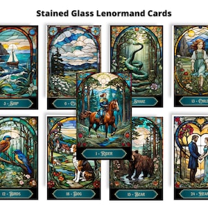 Stained Glass Lenormand Cards Deck. Madame Lenormand Oracle