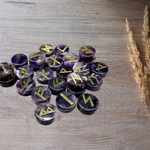 Amethyst Crystal Runes set. Viking runes. Elder Futhark