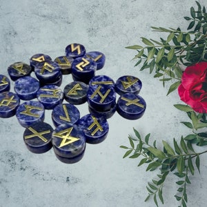 Sodalite Crystal Runes set. Viking runes. Elder Futhark