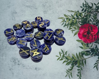 Sodalite Crystal Runes set. Viking runes. Elder Futhark
