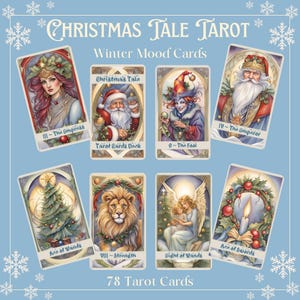 Baralho de cartas de tarô de contos de Natal. Cartas de tarô de clima de inverno