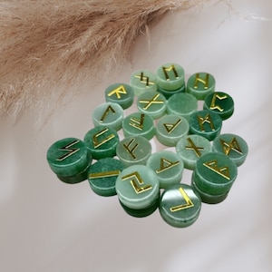 Aventurine Crystal Runes set. Viking runes. Elder Futhark