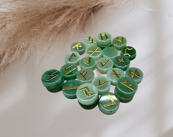Aventurine Crystal Runes set. Viking runes. Elder Futhark