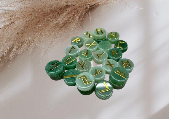 Aventurine Crystal Runes set. Viking runes. Elder Futhark