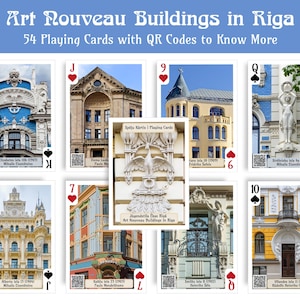 Playing Cards Art Nouveau Building in Riga. 54 playing cards with QR codes
