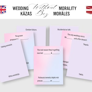 Jeu de cartes Mariage sans moralité. Jeu de société pour poules. Jeu d'enterrement de vie de jeune fille. Jeu de mariage bilingue