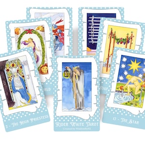 Baraja de tarot Rider Waite. Tarot azul y blanco de invierno. Regalo de Navidad.