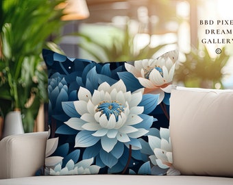 3D Blue Lotus square Pillow - Unique Gift for Home Decor Accent, Zen Vibes