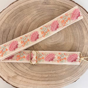 bestickter Taschengurt mit Blumen und Karabiner, Wechselgurt für Taschen, Ersatzgurt für Crossbodytaschen, Kameragurt, Handyband, Handykette