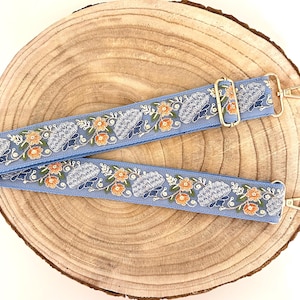 bestickter Taschengurt mit Blumen und Karabiner, Wechselgurt für Taschen, Ersatzgurt für Crossbodytaschen, Kameragurt, Handyband, Handykette