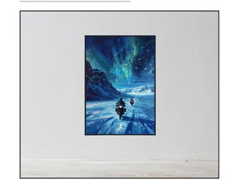 Premium wall art "Endless Ride 2" made of matte paper with a wooden frame. Exclusive motorcycle mural, only on Etsy.