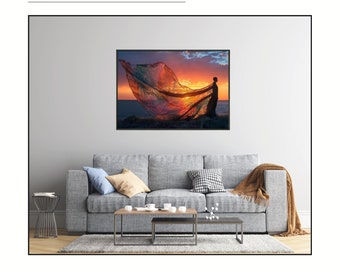Inspirierender Leinwanddruck mit Metallrahmen |"Sunset Love" |Romantische Wandkunst für das moderne Heim |Elegante Natur u.Liebes Dekoration
