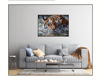 Premium-Wandkunst "Tiger Life" aus mattem Papier mit Metallrahmen. Exklusives Tiger Wandbild auf Etsy