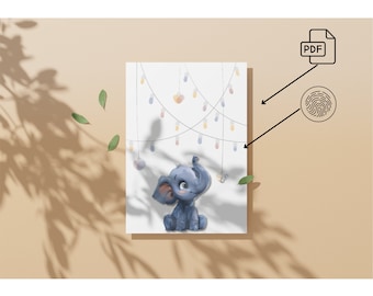 Creative Craft PDF - Blueberry Elephant | Kids Baby Toddler Fingerprint Artwork | Perfect for Mother's Day & Father's Day Gift |