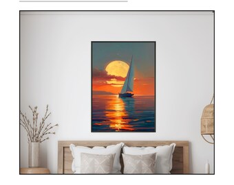 Sailing Boat Sunset | 'SunTravel' Maritime Wall Art | Warm Colors | Home/Office Decor