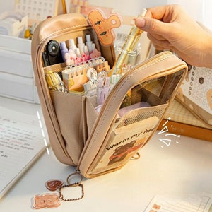 Cute Transparent Aesthetic Pencil Bag - Large Capacity Zipper Pen Case for School Supplies
