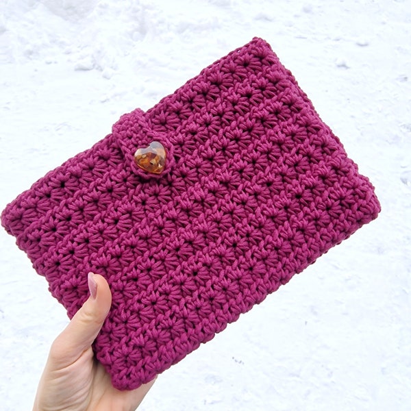 Pochette à onglets faite à la main, étui Kindle au crochet, cadeau livresque, couverture de livre, pochette pour tablette, étui pour liseuse électronique, housse ipad, étui au crochet, ambre naturel