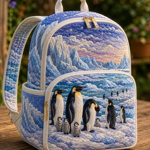 Penguin Quilted Backpack: Whimsical Animal Travel Daypack, Quilt Fabric Bag
