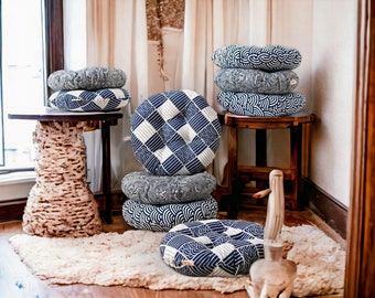 3 Round Fabric Pattern Floor Cushions - Homely Décor Oversized Comfy Seating - Bohemian Perfect Square - Tufted Pillows Extra Large Comfort