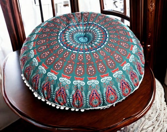 Circle Lotus Cushion | Round Throw Pillow | Home Furniture | Style Bohemian Décor | Colourful Vibrant Retro | Comfortable Lounge Décor