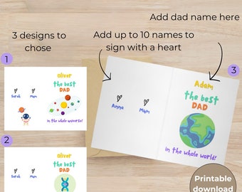 Father's Day Printable Card Personalised Digital Download: Best Dad in the Universe, Thank for the Genes, Best Dad in the World