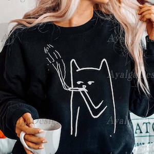 Unisex-Smoking Cat Y2K-Vintage Black Cat Sweatshirt for Men Women-Edgy Retro 90s Grunge T-shirt, Aesthetic Tee-Comfort Colors Clothing