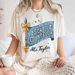 Custom School Counselor T-Shirt: Teacher Pennant Toile de Jouy Gift