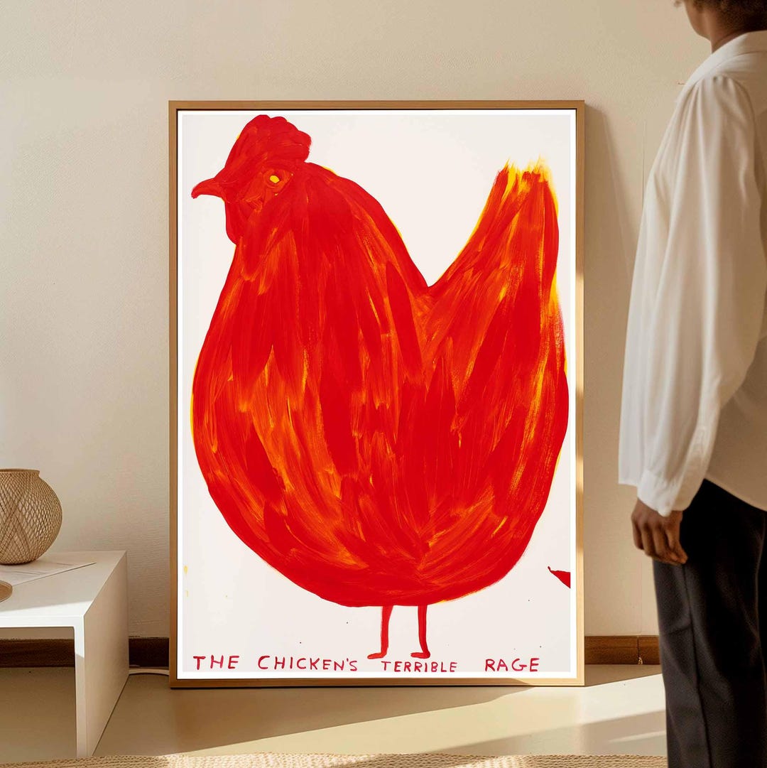 The Chicken's Terrible Rage Poster, David Shrigley Red Chicken Art ...